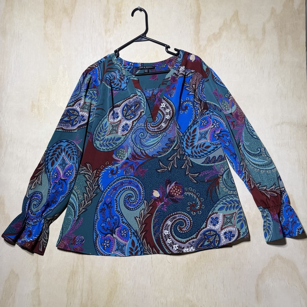 Zac & Rachel Womens XL Paisley Blouse Boho Long Sleeve Bell Cuff Multicolor Top
